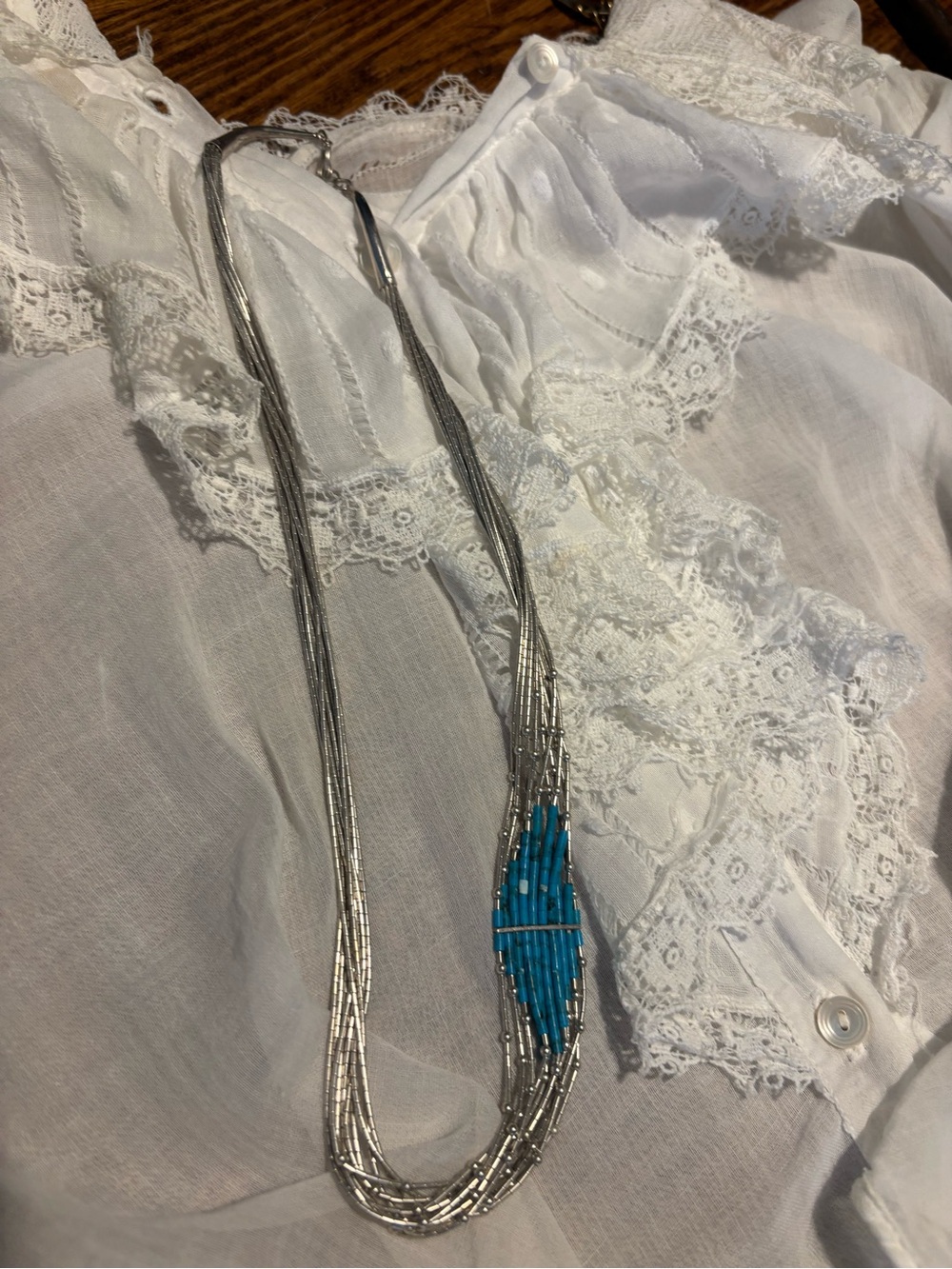 Silver Multi-Strand Necklace with Turquoise Bead Accent